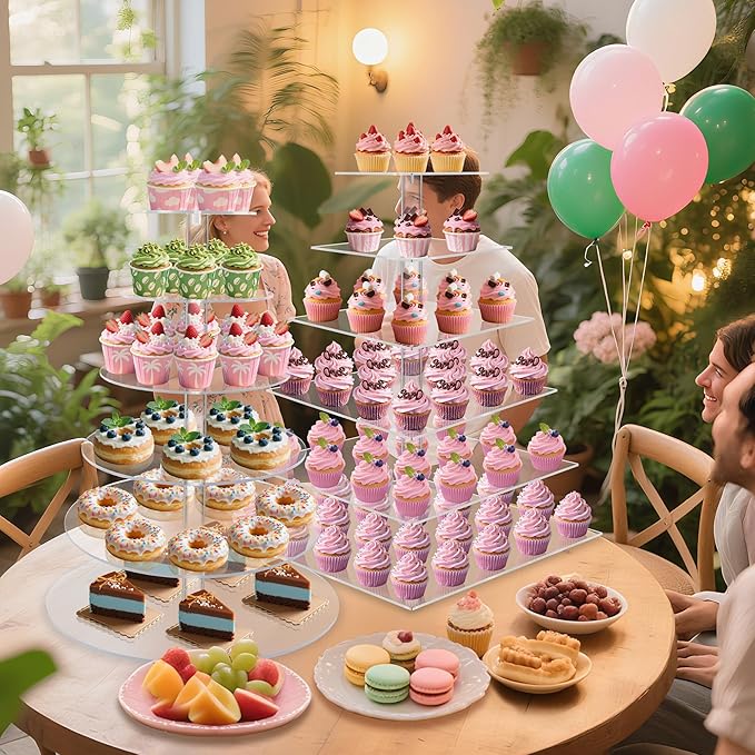 Large Cupcake Stand,6 Tier Cupcake Tower, Round Cupcake Holder for 80 cupcakes, Clear Acrylic Cupcake Display Stand for Parties Events Gatherings and Dessert Table