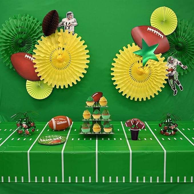 Beistle 3Piece Game Day Football Tablecovers, 54" x 108", , Green/White