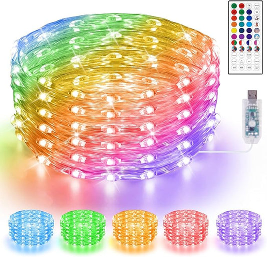 OMIKA 33Ft Color Changing Fairy Lights, 100LED 24Color Twinkle String Lights with USB Remote Timer Dimmable 196 Modes, Halloween Fairy String Lights for Indoor Outdoor Christmas Bedroom Garden