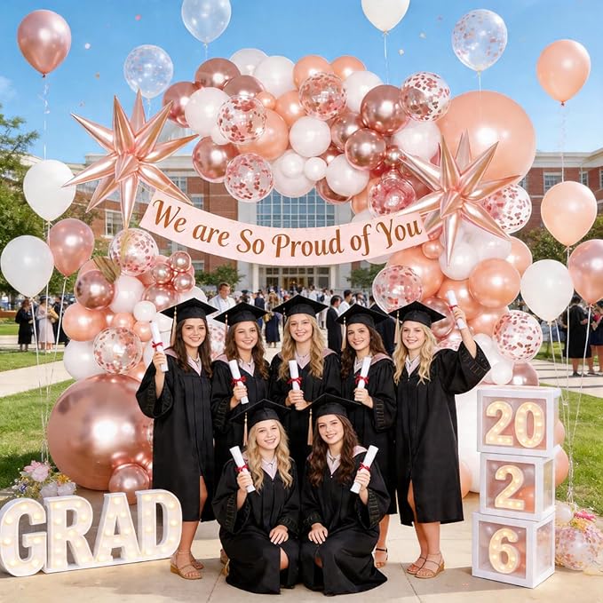 KARLURE Rose Gold Balloons Arch Kit Garland with Metallic Rose Gold Confetti Balloons for 2026 Graduation Decorations Prom Bridal Shower Wedding Birthday Baby Shower Anniversary Party Decorations