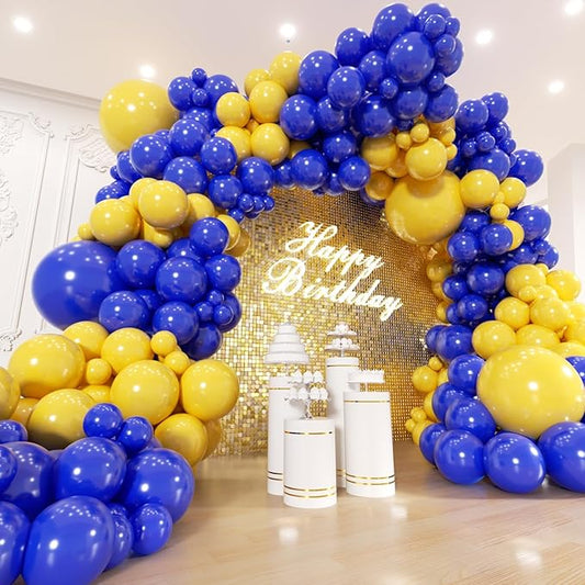 Blue and Yellow Balloons Garland Arch Kit 154Pcs - 5 10 12 18 inch Different Size Royal Blue and Yellow Balloons for Anniversary Engagement Graduation Baby Shower Birthday Party Decorations