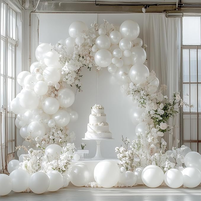 PartyWoo Pearl White Balloons 152pcs Different Sizes Pack of 18 12 10 5 Inch Metallic White Latex Balloon Arch Kit Garland for Wedding Graduation Baby Shower Birthday Party Decorations White-Z30