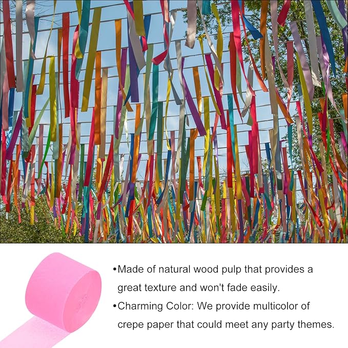 Crepe Paper Roll, Pink Crepe Paper Streamers Sheets, [for Party Streamer Decorations, Birthday Party] - 1.8 Inch x 82 ft / 2 Roll