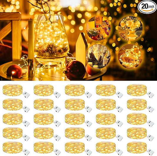 20 Pack Fairy Lights Battery Operated - 7ft 20 Led Twinkle Lights 3 Modes, Bulk Mini String Lights Waterproof for Mason Jars Vases DIY Party Wedding Mothers Day Decoration-Warm White