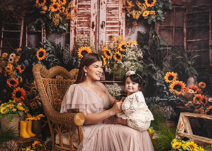 Kate 10x6.5ft Yellow Sunflowers Backdrops for Photography Rustic Brick House Background Bridal Baby Shower Sweet Birthday Party Decoration Studio Backdrop