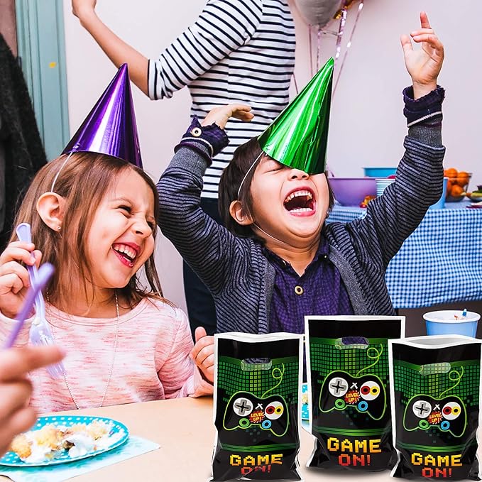 PANTIDE Video Games Party Favor Bags, Game On Plastic Loot Gifts Bags, Gaming Goody Candy Treat Bags for Video Game Themed Birthday Party Supplies Decorations, Set of 50