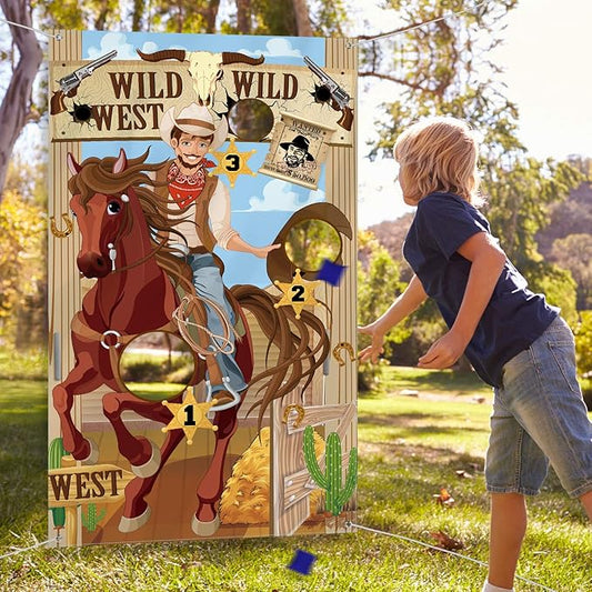 Blulu Western Party Cowboy Toss Games with 3 Bean Bags, Fun Game for Kids and Adults in Western Themed Activities Cowboy Decorations and Supplies