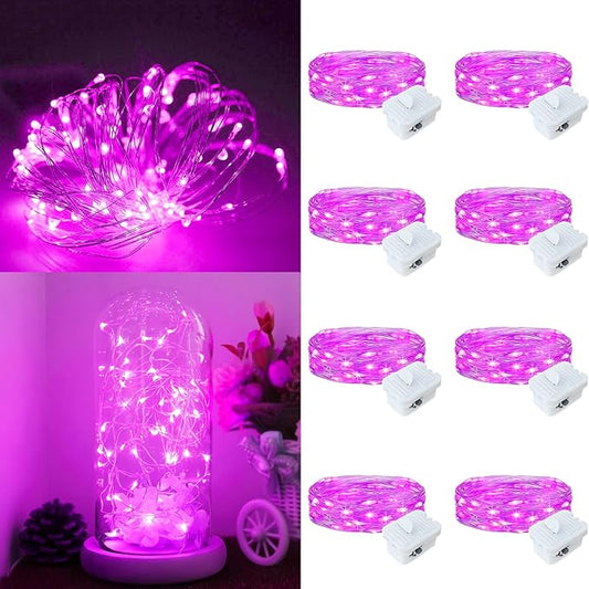 8Pack Fairy Lights Battery Operated, 7ft 20 LED 3 Modes Speed Twinkle Mini String Lights Waterproof Silver Wire Firefly Starry Lights for Mason Jars Wedding Party Christmas Decorations