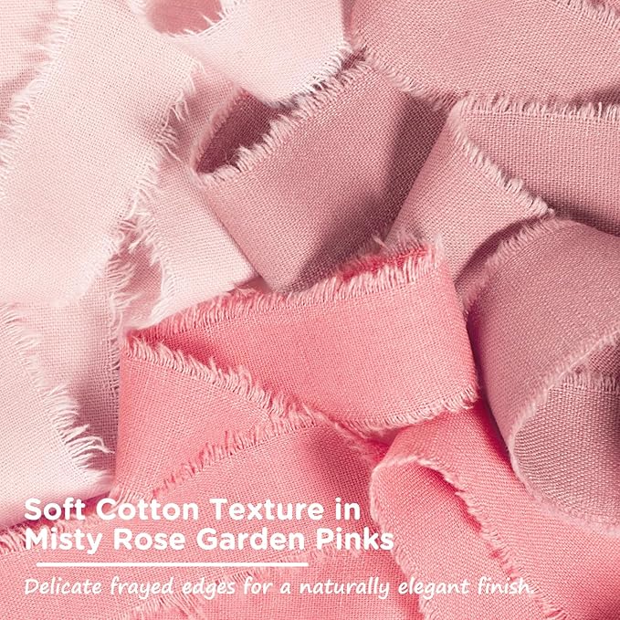 Pink Cotton Ribbon 1 Inch Pink, Baby Pink & Dusty Rose 3 Rolls 21 Yards Frayed Edge Fabric Set for Wedding Invitations, Bridal Shower, Baby Shower Decor, Bouquet Wrap & Gift Wrapping