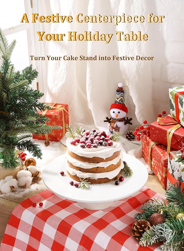12 inch Porcelain Cake Stand, Round Dessert Stand, Cupcake Stand for Birthday Parties, Weddings, Baby Shower and Other Events, White