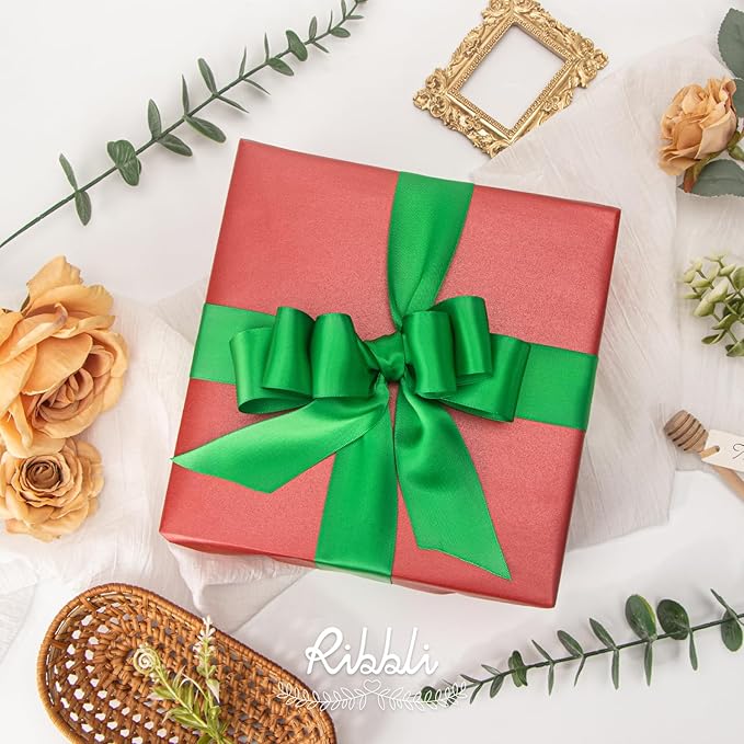Ribbli Emerald Green Double Faced Satin Ribbon,1-1/2” x Continuous 25 Yards,Use for Bows Bouquet,Gift Wrapping,Wedding Decoration