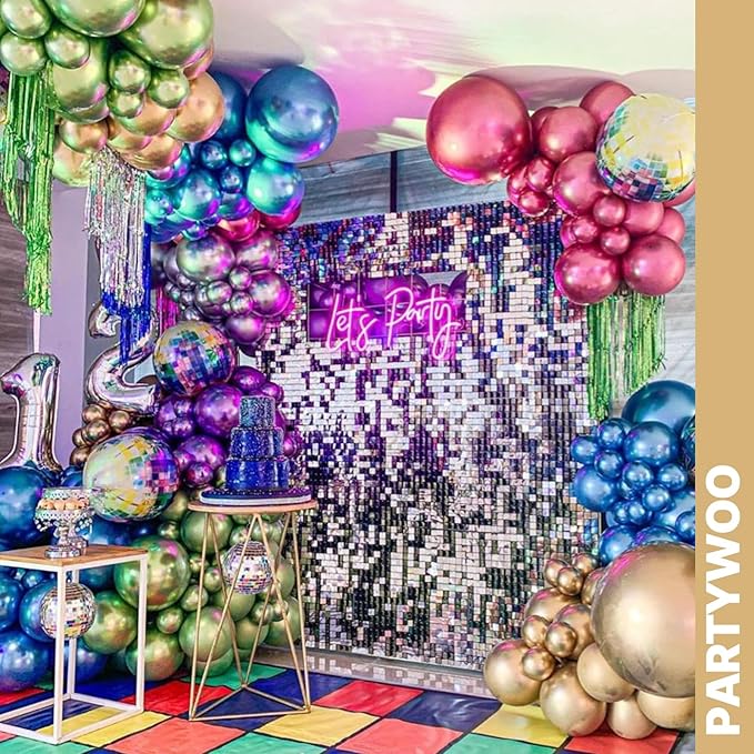 PartyWoo Metallic Balloons 66pcs 12 Inch Metallic Blue Silver Gold Purple Pink Green Rose Gold Latex Balloons for Baby Shower Wedding Engagement Unicorn Rainbow Birthday Party Decorations