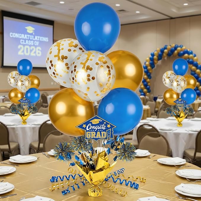 4 PCS Graduation Centerpieces for Tables Balloons Stand Holder Kit College Graduation Decorations 2026 Metallic Glitter Foil Balloon for Graduation Party Decorations Prom Send off Party Decor