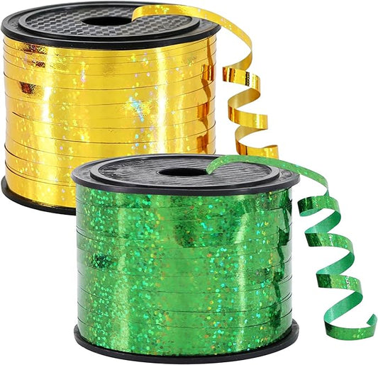 BEISHIDA 2 Pack 100 Yards Green Gold Curling Crimped Glitter Ribbon Balloon String Shiny Metallic for Gift Wrapping Ribbon 2026 Graduation Wedding Baby Shower Birthday Party Decoration