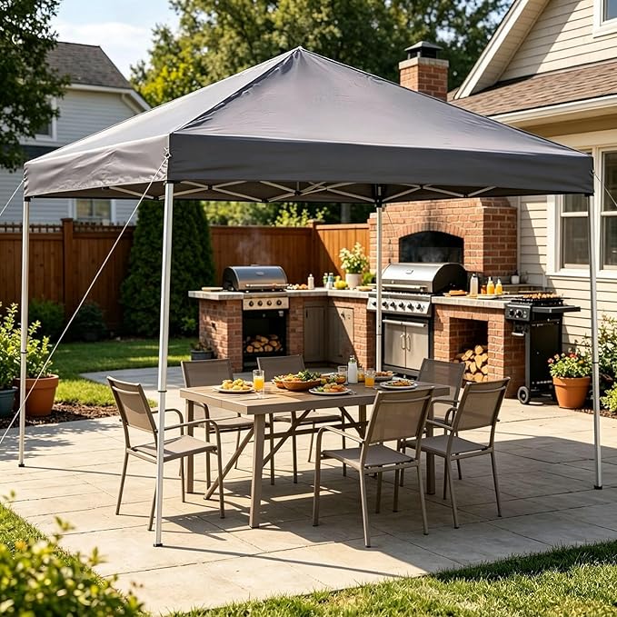 ZENY 10x10 Pop Up Canopy Tent Easy Set-up Outdoor Patio Canopy Adjustable Straight Leg Heights Instant Shelter with Wheeled Bag, Ropes (10x10ft-Grey)