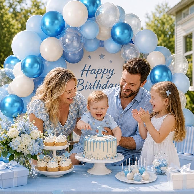 Blue Balloons, 60Pcs Pearl White and Blue Balloon, 12 Inch Latex Double Stuff Pearl Blue Balloons for Boy Baby Shower Birthday Party Gender Reveal Wedding Anniversary Graduation Party Decorations