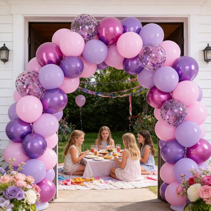 68pcs Pink and Purple Balloons, 12 Inch Metallic Purple Pink Confetti Latex Balloons with Ribbon, Party Balloons for Girls Birthday Baby Shower Wedding Party Decorations