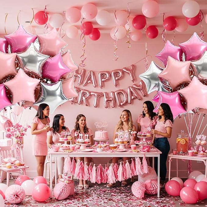 TONIFUL 15Pcs 18 Inch Large Silver Pink Star Shape Foil Balloons Big Stars Helium Mylar Ballons for Birthday Wedding Bridal Shower Anniversary Engagement Party Decorations Supplies