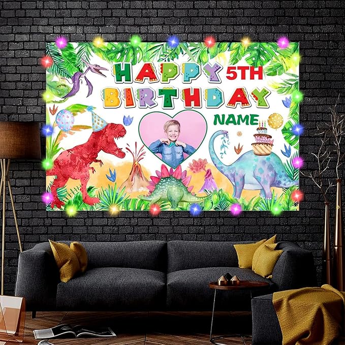 Dicodes Custom Dinosaur Happy Birthday Party Decorations Supplies Personalized Dinosaur Birthday Backdrop Banner