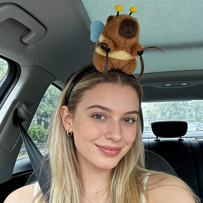 UQJE Adult Capybara Headband Funny Stuffed Capybara Hairband Cute Plush Hairpin Headwear Accessories