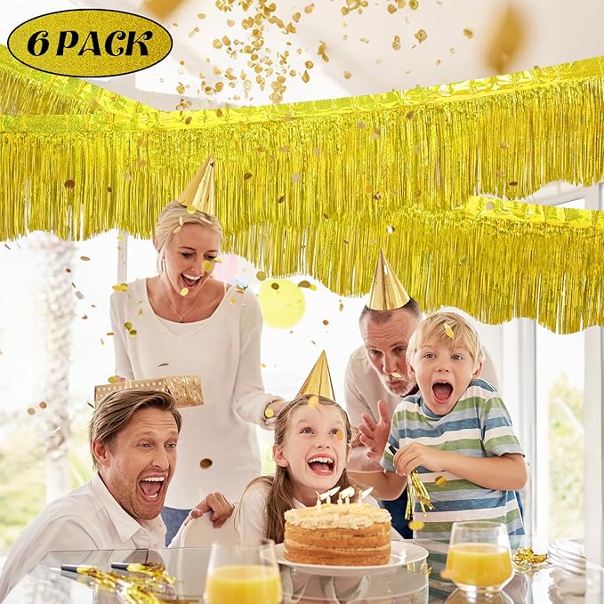 LOLStar 6 Pack Gold Foil Fringe Garland Party Decorations, 59Ft Tinsel Streamers Shiny Gold Wall Hanging Tinsel Fringe Banners for Wedding Birthday Anniversary Christmas New Year Party Decor