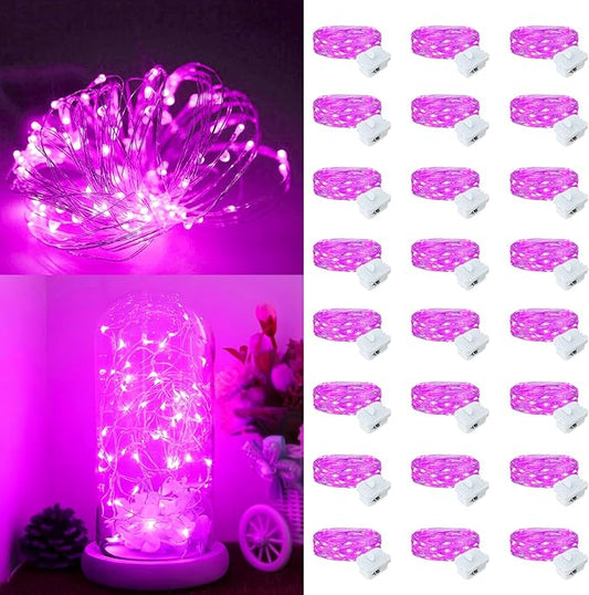24Pack Fairy Lights Battery Operated, 7ft 20 LED 3 Modes Speed Twinkle Mini String Lights Waterproof Silver Wire Firefly Starry Lights for Mason Jars Wedding Party Christmas Decorations