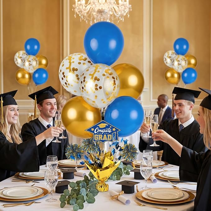 4 PCS Graduation Centerpieces for Tables Balloons Stand Holder Kit College Graduation Decorations 2026 Metallic Glitter Foil Balloon for Graduation Party Decorations Prom Send off Party Decor