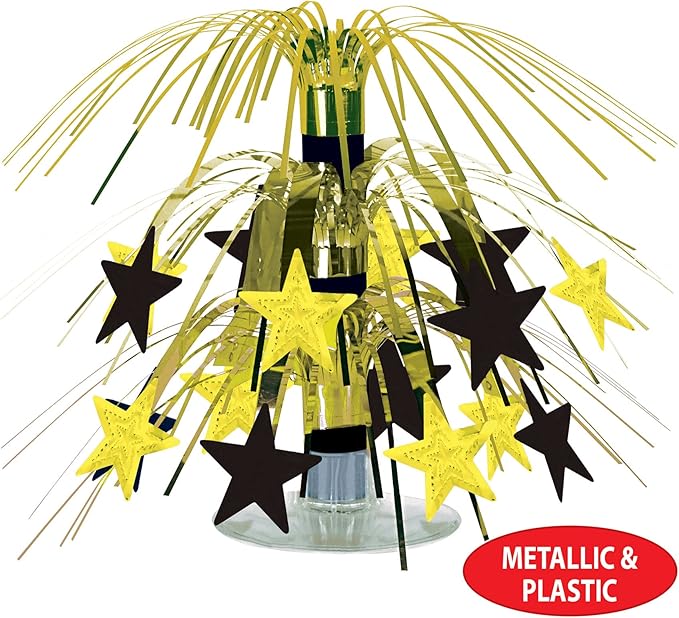 Beistle S54669BKGDAZ3 Star Mini Cascade Centerpieces 7.5" (Black/Gold), Pack of 3