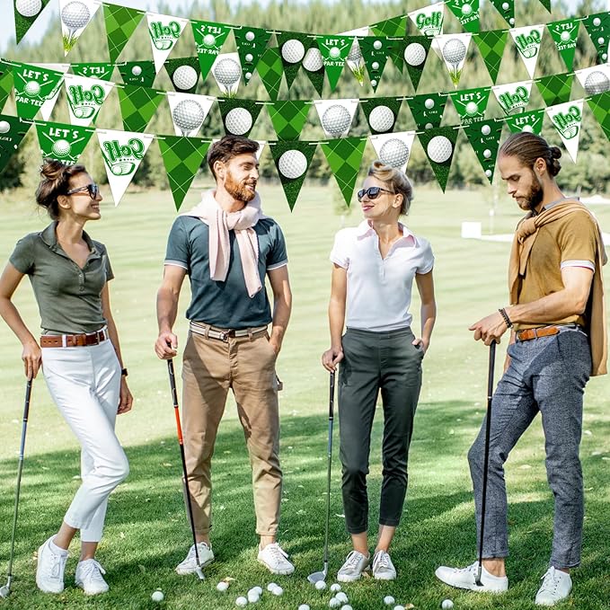 5 Pcs Golf Party Decorations Golf Triangle Banner Hole in One Birthday Decorations Pennant Flags with Double Sided Printing or Birthday Party Hanging Supplies