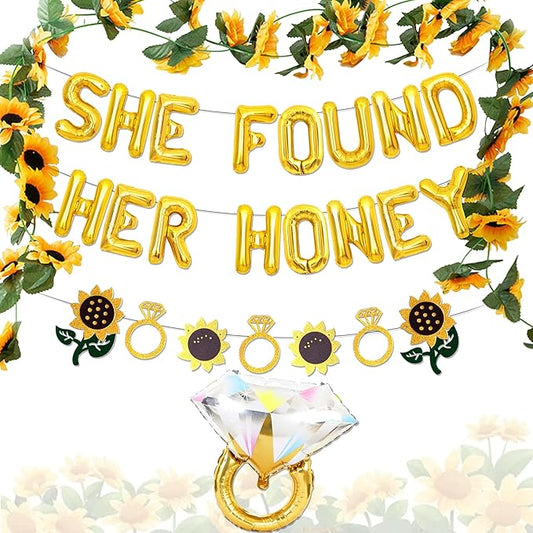 JeVenis She Found Her Honey Sign Bride to Bee Bridal Shower Decoration Balloons Backdrop Sunflowers Wedding Bride to Be Engagement Banner Props