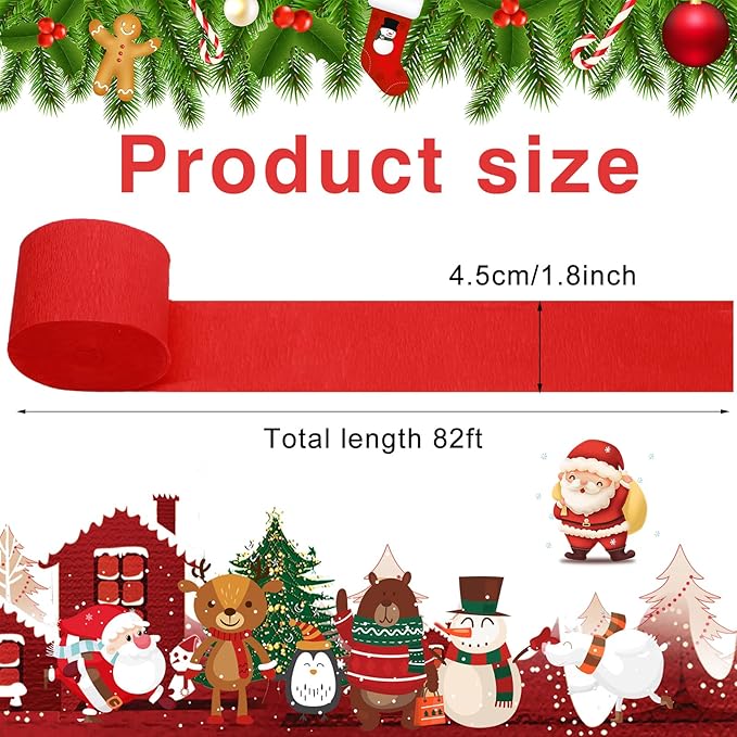 9 Rolls Crepe Paper Streamers Party Decorations 246 Yards in 3 Colors for Xmas Hanging Backdrops Party Decorations Christmas DIY Craft Supplies(Simple Style,Red, Green, White)
