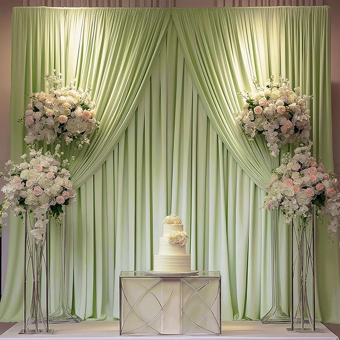 ESGOTBME 10x10ft Wrinkle Free Sage Green Backdrop Curtain for Parties Soft Fabric Drapes Wedding Curtain Backdrop for Birthday Party Decorations Background for Photography 5x10ft, 2 Panels