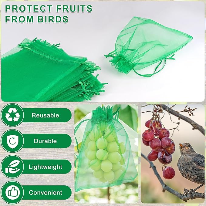 ANZNKU 50PCS Organza Bags 6x9 Large Green Gift Bags, Sheer Mesh Bag Drawstring Gift Pouches Packaging Bag for Goodie Jewelry Candy Sachet Soap Party Favors for Birthday Wedding Baby & Bridal Shower