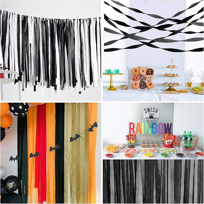 Crepe Paper Streamers 6 Rolls Black Streamers 2.2 Inches 738 Feet, Streamers Party Supplies DIY Crafts for Birthday, Wedding, Baby Shower, Bachelorette Party, Graduations Decorations, Black