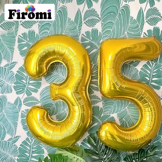 FIROMI 40 Inch Large Gold 35 Big Number Balloons Giant Huge Foil Mylar 35 or 53 Balloon Numbers for 35th Birthday Party Anniversary Events Decorations