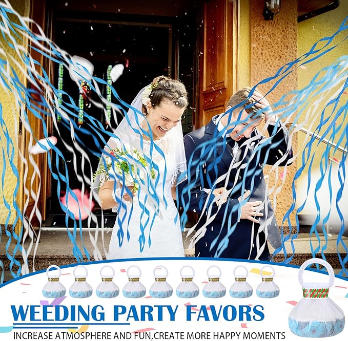 Arrowbash 48 Pcs No Mess Streamers Confetti Hand Throw Streamers Paper Crackers for New Years Wedding Opening Celebrations Birthday Retirement Engagement Graduation Party Favors Decor(White and Blue)