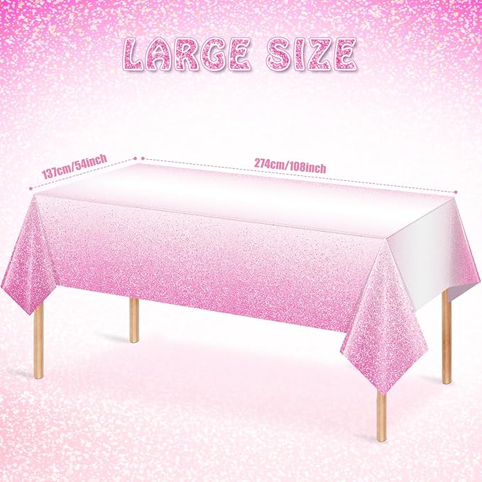 FunnyPars 3 Pack Ombre Pink Plastic Tablecloth for Parties,Gradient Pastel Pink Disposable Tablecloths Rectangle Tables,Light Pink Sprinkle Table Cover Wedding Birthday Anniversary Party,54x108Inch