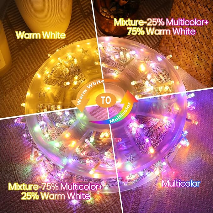 128FT 300 LED Christmas String Lights, Color Changing String Lights, Outdoor Waterproof Twinkle Lights, 11 Lighting Modes, Timing, Christmas Decoration-Multicolor to Warm White