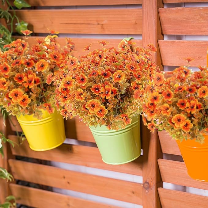 XEOLIAN 12 Bundles Artificial Fall Flowers Fake Plastic Plants Indoor Outside Hanging Planter No Fade Faux Autumn Plants Thanksgiving Home Garden Fireplace Décor (Fall with Flowers)
