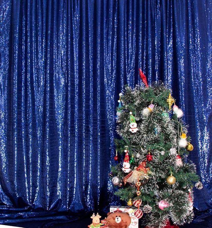 SquarePie 6x8ft Navy Blue Sequin Backdrop, High Density Non-Transparent Glitter Curtain for Photography, Birthday, Wedding Party Decorations, Thick Solid Background with 4" Rod Pocket, 1 Panel