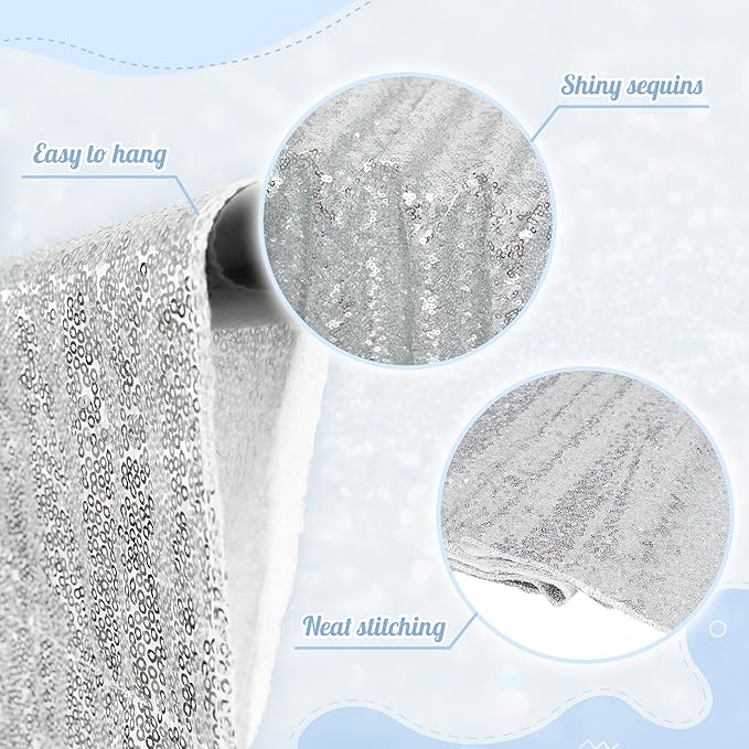 PartyDelight Silver Sequin Backdrop 6x6ft - High Density 3mm Shimmer Sequin Background with 4-Inch Rod Pocket, Sparkly Photography Curtain for Birthday, Disco, TikTok & Live Decor