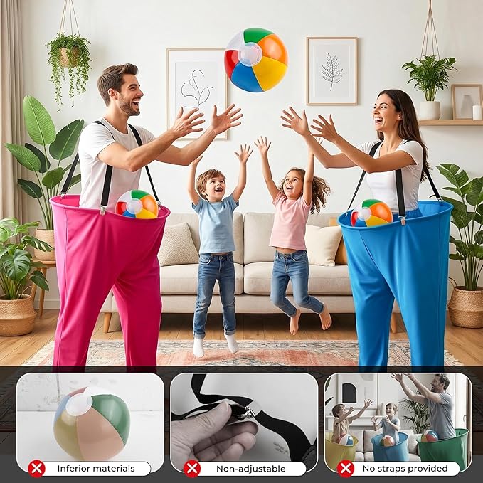 4 Pack Granny Pants Yard Game Set, Giant Yard Games with 20 Bouncy Balls, 4 Suspenders, Pumps & Flags, Funny & Outdoor Games for Adults and Family, Huge Backyard Games for Lawn, Camping & Party Games