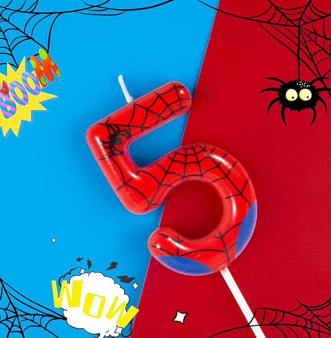 PHD CAKE 2.76 Inch Number 5 Spider Birthday Candles, Spider Cartoon Themed Number Candles, Cake Number Candles, Party Celebration