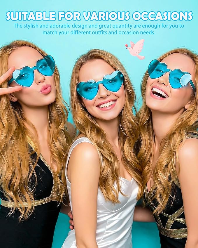 20 Pairs Heart Shaped Sunglasses Bulk, Colorful Rimless Fun Heart Sunglasses for Women Party Favors