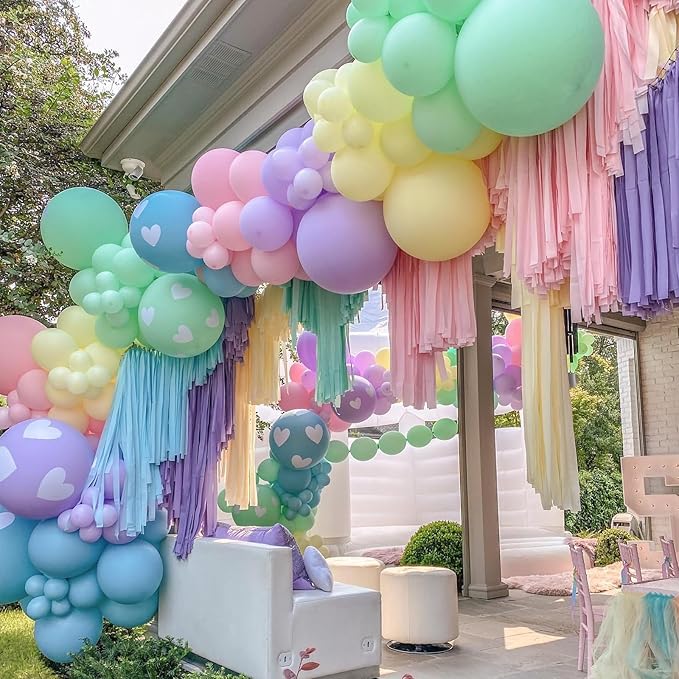 Pastel Balloons, 60 PCS Pastel Easter Balloons, 12 Inch Macaron Pink Blue Purple Green Yellow Orange Color Balloon Gold Confetti for Birthday Baby Shower Wedding Pastel Easter Party Decorations