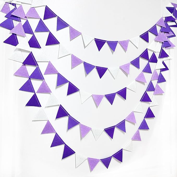 Purple Party Decorations Ombre Lavender Felt Hanging Triangle Mini Bunting Pennant Banner Flag for Birthday Wedding Baby Shower Bridal Shower Engagement Lilac Violet Party Classroom Nursery Decor