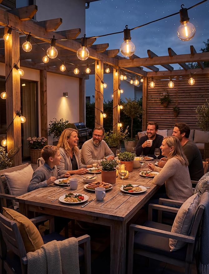 25Ft LED G40 Globe Outdoor String Lights Waterproof Patio Lights with 13 Warm White Bulbs, Hanging Light for Backyard Balcony Wedding Christmas Party Decorations Xmas Tree Black Wire