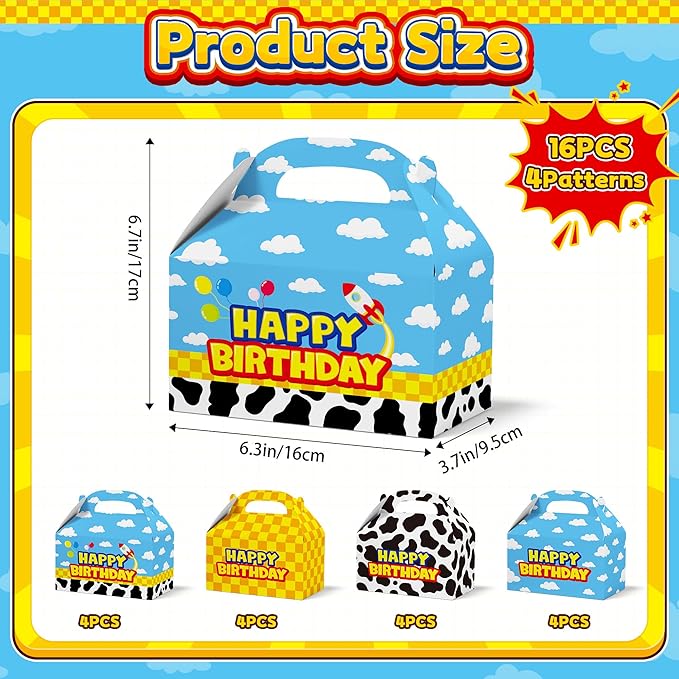 Bsenhe 16PCS Cartoon Gift Bag, Cartoon Birthday Decorations Goodie Bags Party Favor Boxes for Theme Birthday Party Supplies Sky White Cloud Cow Print Candy Bags