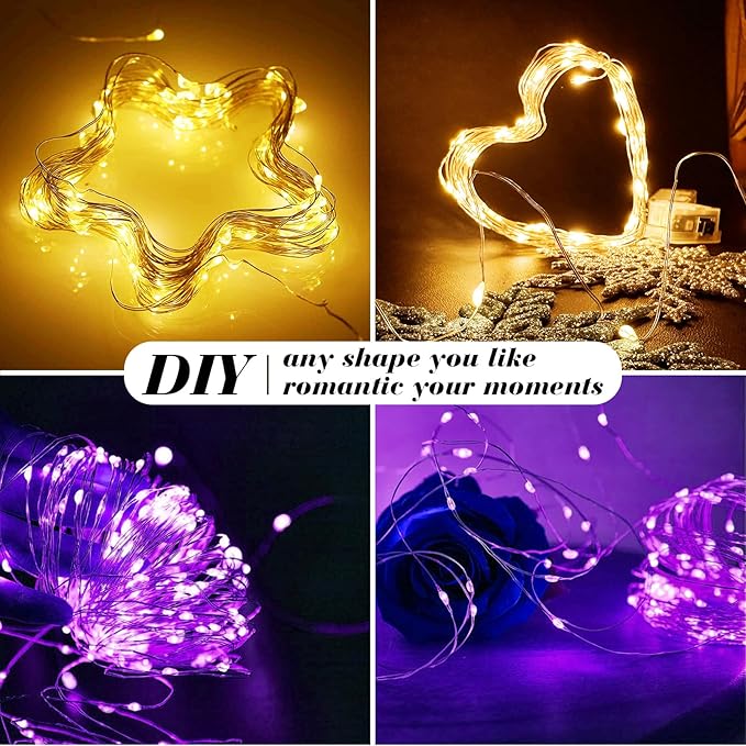 ZGWJ 12 Pack Battery Powered Fairy Lights, Mixed Colors 7Ft 20 Mini LED Silver Wires, 3 Modes for DIY, Party, Wedding, Bedroom, Halloween Christmas Decoration (Warm Purple)