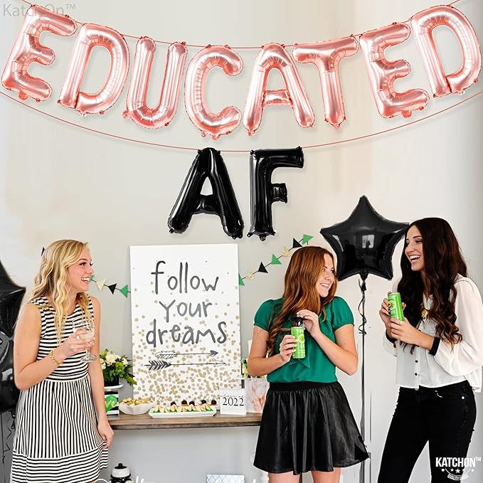 Graduation Decorations 2026 | Rose Gold Educated AF Balloons Banner - 16 Inch | Educated AF Graduation Balloons for 2026 Graduation Party Decorations | Educated Graduations Banner, KatchOn